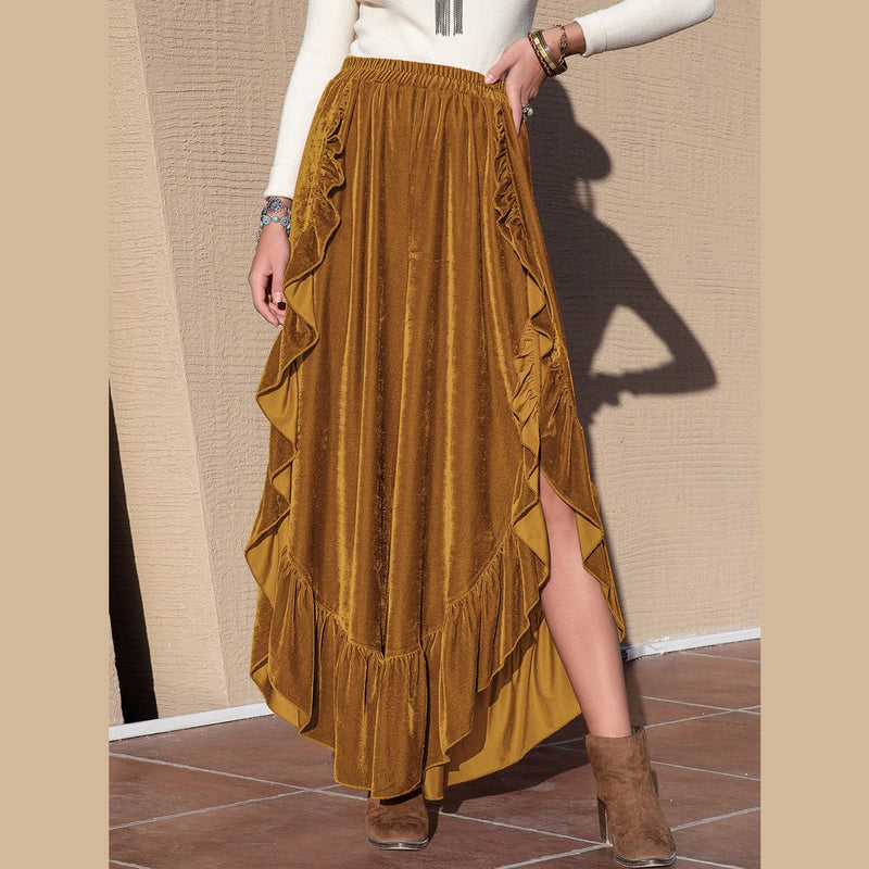 Slit Ruffled Wide Leg Pants