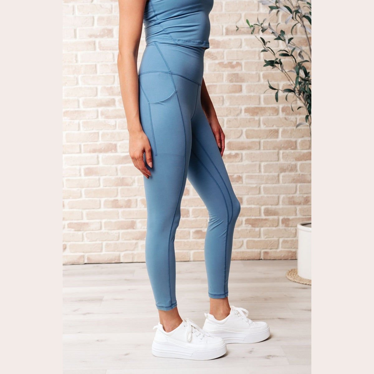 Somewhere to Start Leggings in Dusty Blue