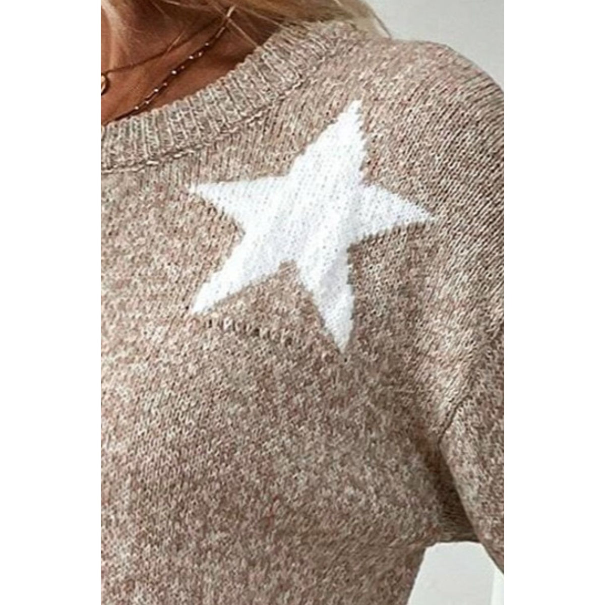 Star Round Neck Dropped Shoulder Sweater