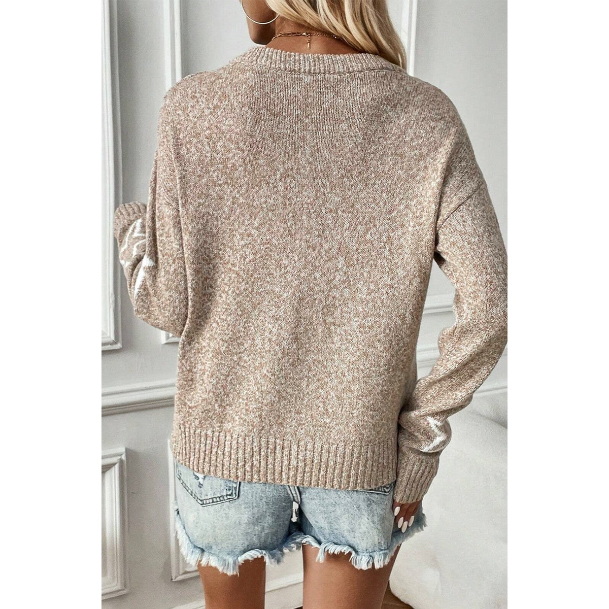 Star Round Neck Dropped Shoulder Sweater