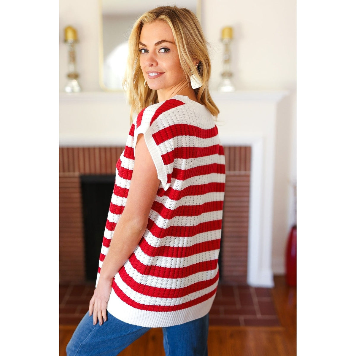 Stars & Stripes Americana V Neck Dolman Sweater Top