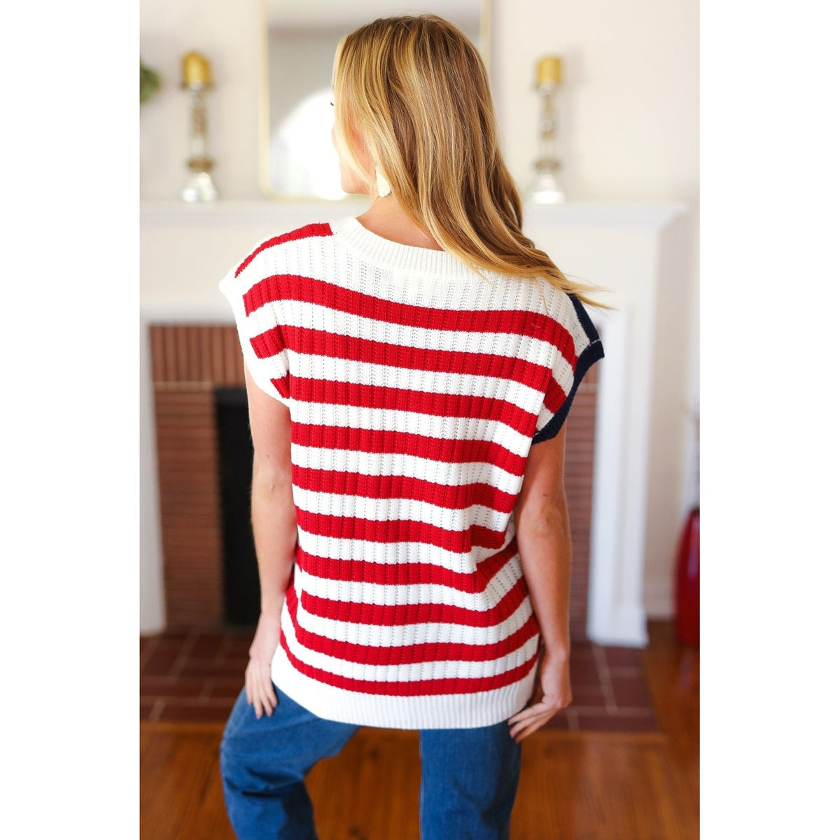 Stars & Stripes Americana V Neck Dolman Sweater Top