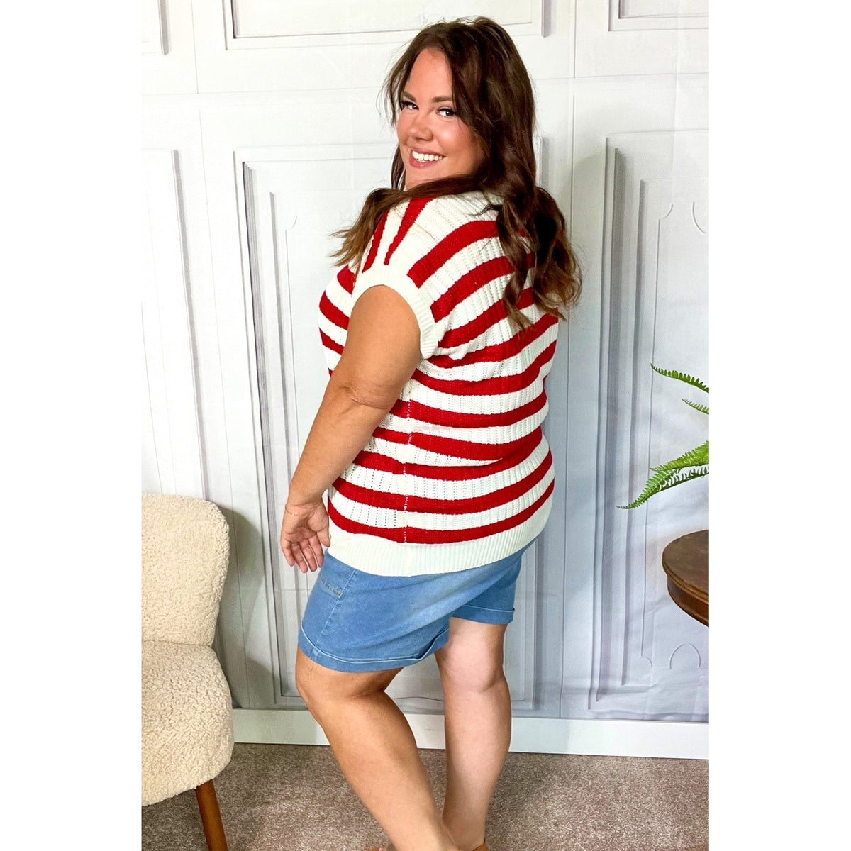 Stars & Stripes Americana V Neck Dolman Sweater Top