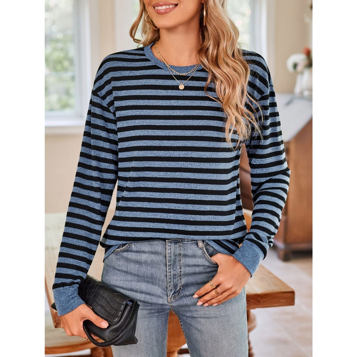 Striped Round Neck Long Sleeve T-Shirt