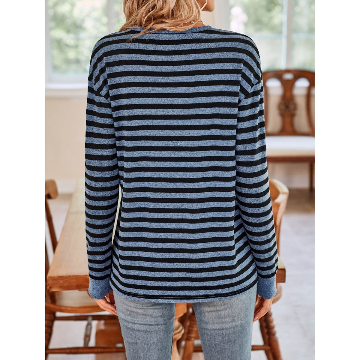 Striped Round Neck Long Sleeve T-Shirt