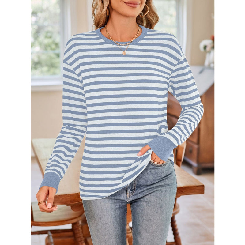 Striped Round Neck Long Sleeve T-Shirt