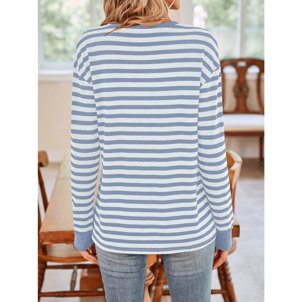 Striped Round Neck Long Sleeve T-Shirt