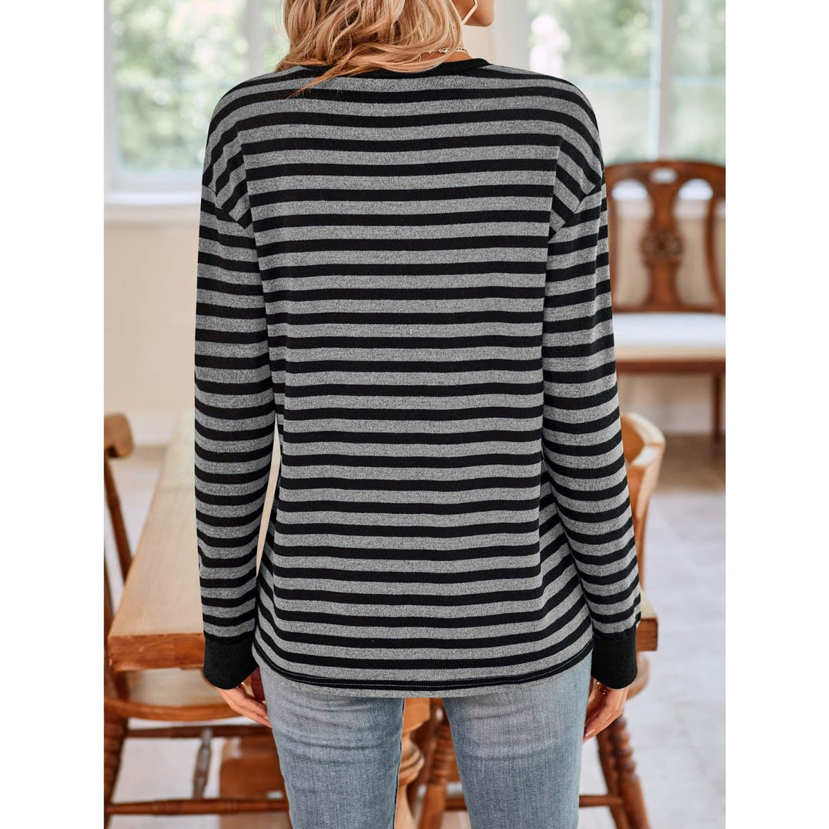 Striped Round Neck Long Sleeve T-Shirt