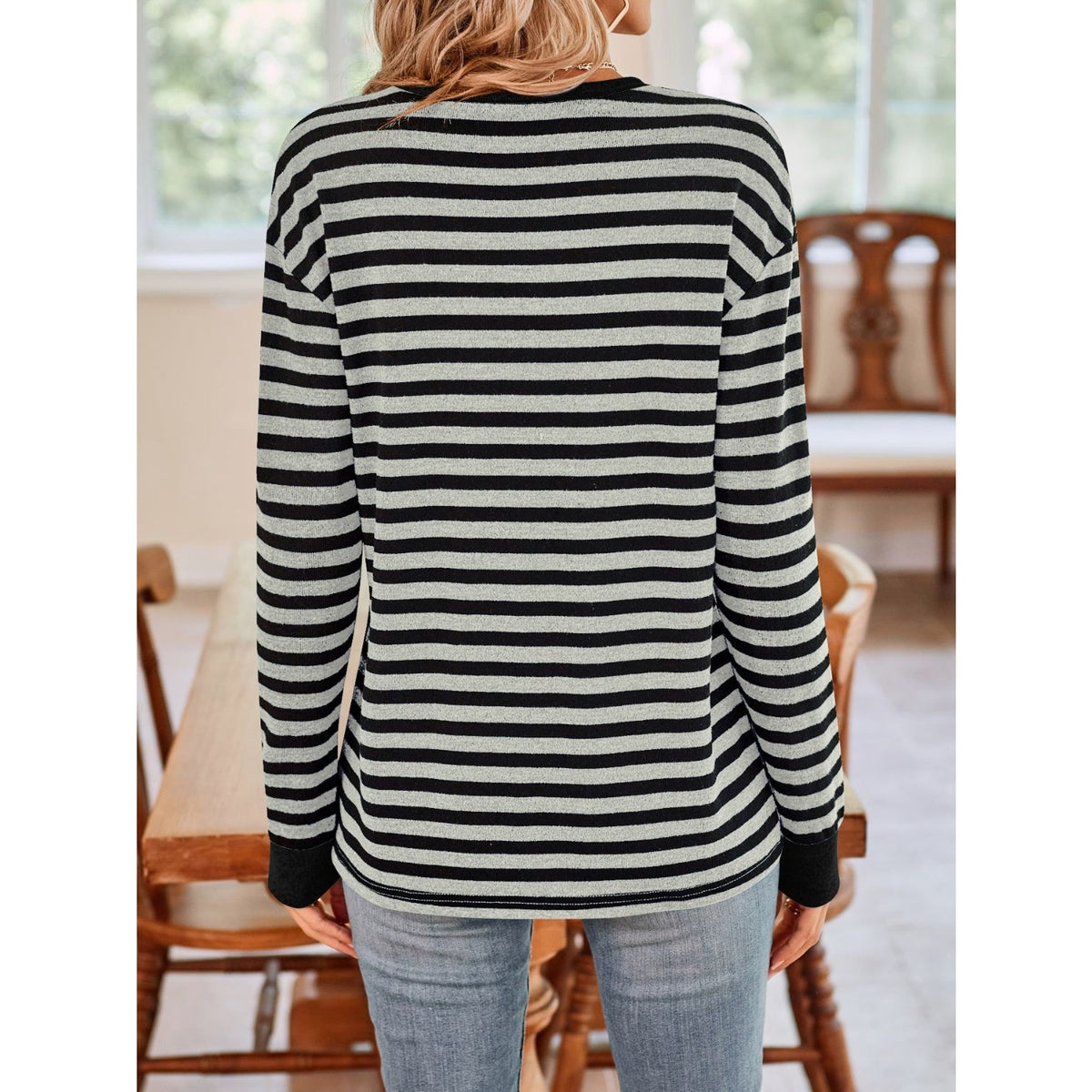 Striped Round Neck Long Sleeve T-Shirt