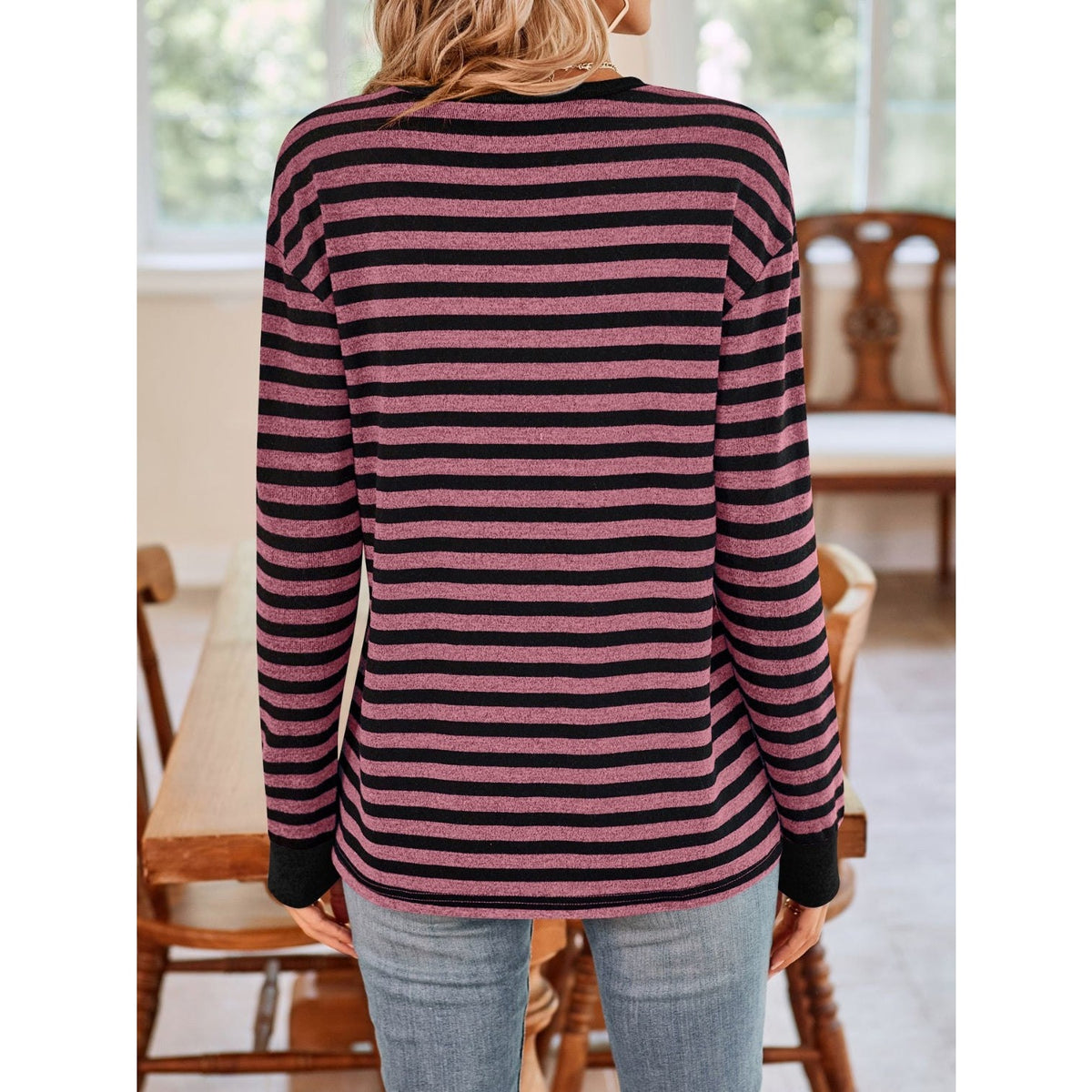 Striped Round Neck Long Sleeve T-Shirt