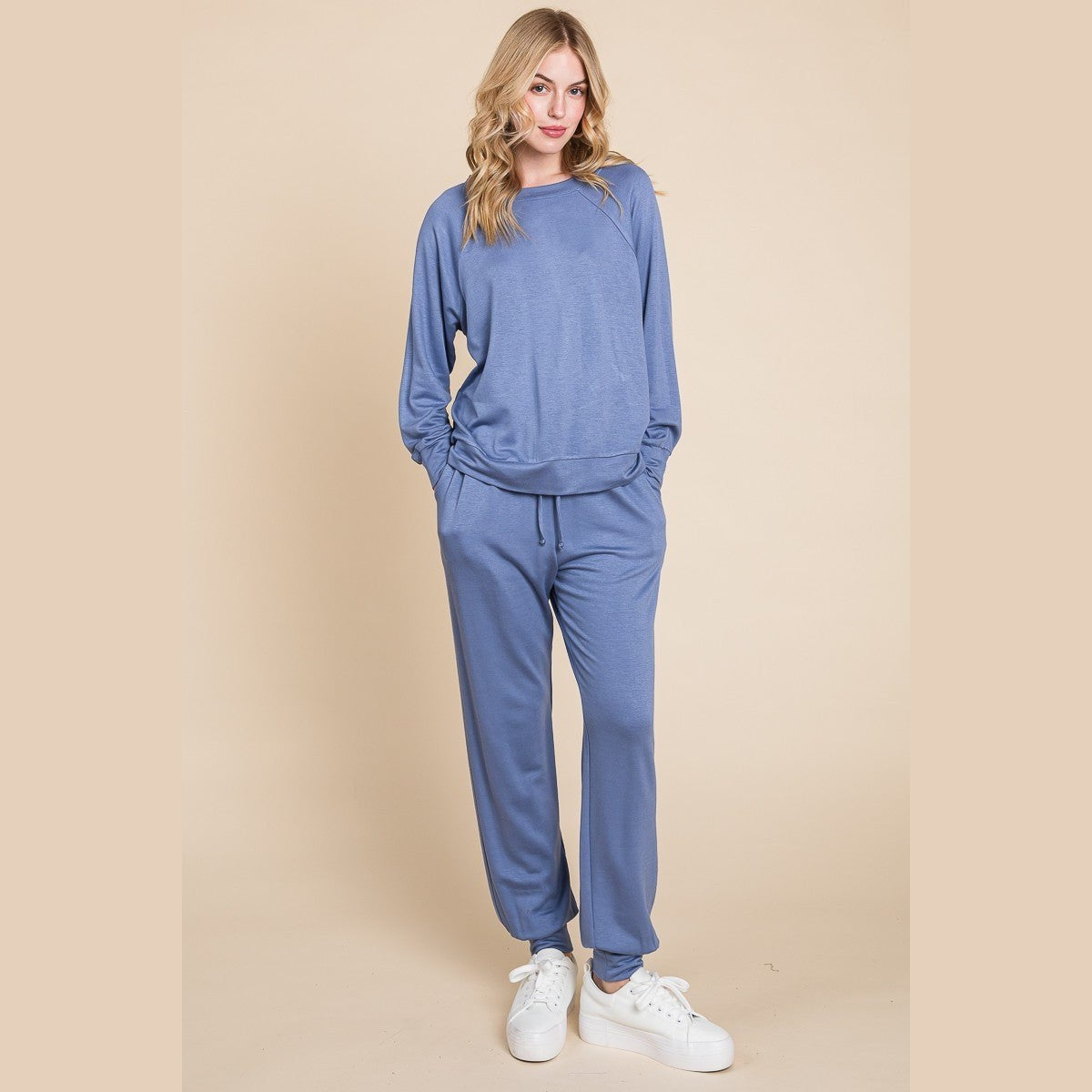 Super Lady Round Neck Raglan Sleeve Top and Pants Lounge Set