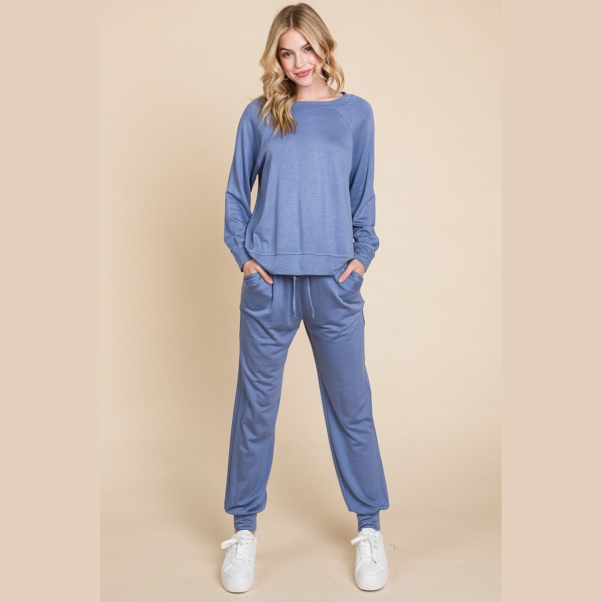 Super Lady Round Neck Raglan Sleeve Top and Pants Lounge Set