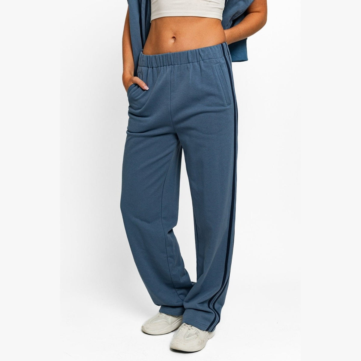 Tasha Apparel High Waisted Side Stripes Straight Track Sweatpants