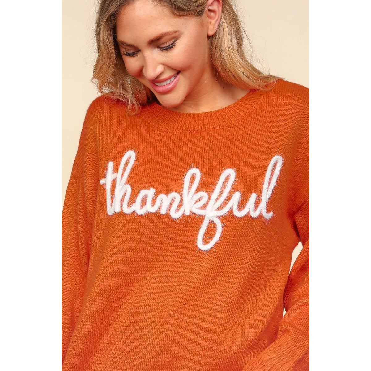 Thankful Metallic Glitter Embroidery Sweater