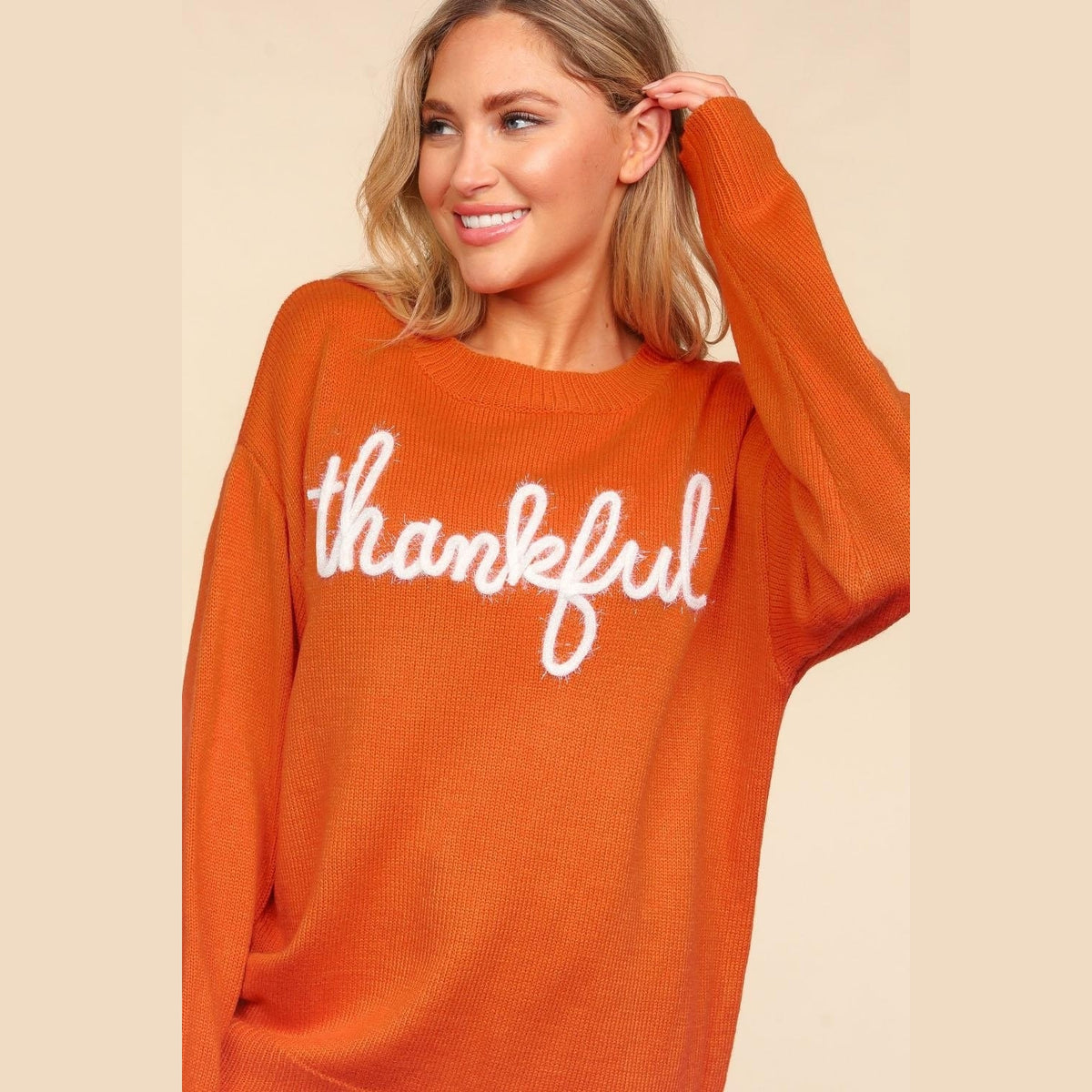 Thankful Metallic Glitter Embroidery Sweater