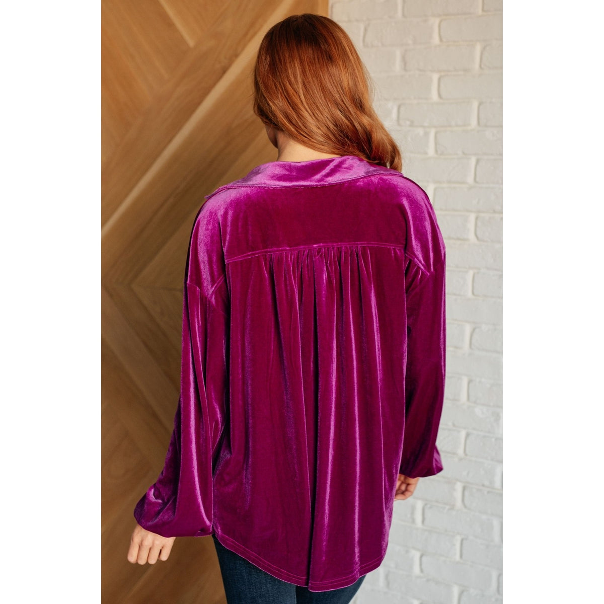 The Best Policy Velvet Balloon Sleeve Top