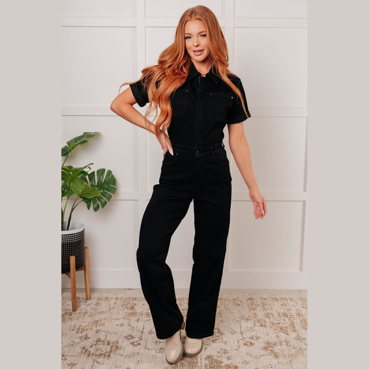 Tilda Short Sleeve Control Top Denim Jumpsuit