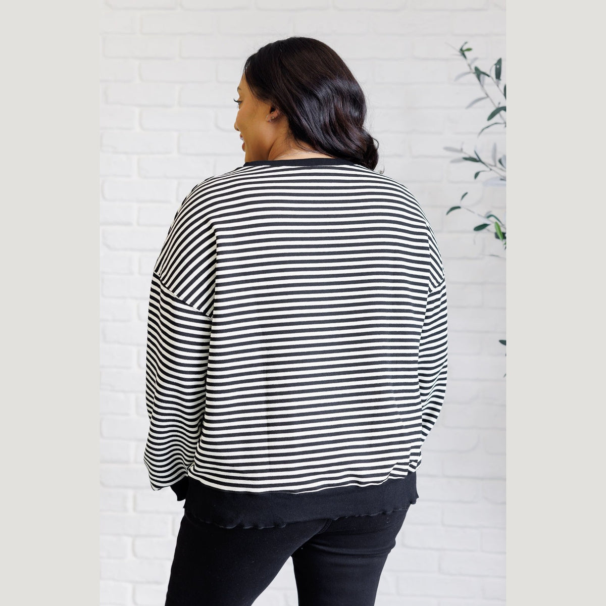 Too Good to Be True Striped Drop Shoulder Top in Black