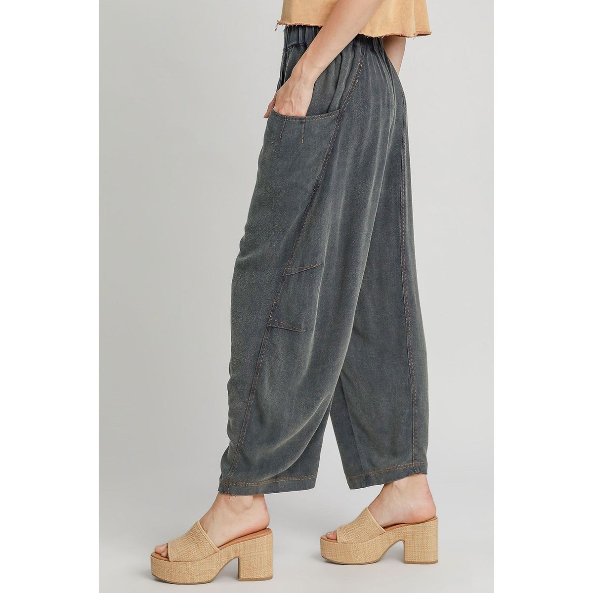 Umgee Elastic Waist Baggy Fit Pants with Pockets