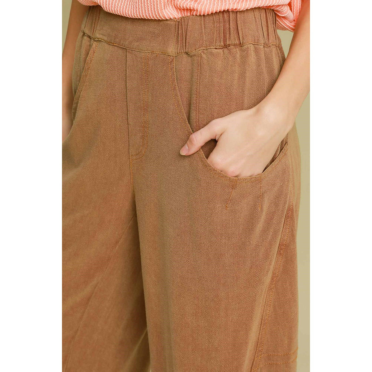 Umgee Elastic Waist Baggy Fit Pants with Pockets