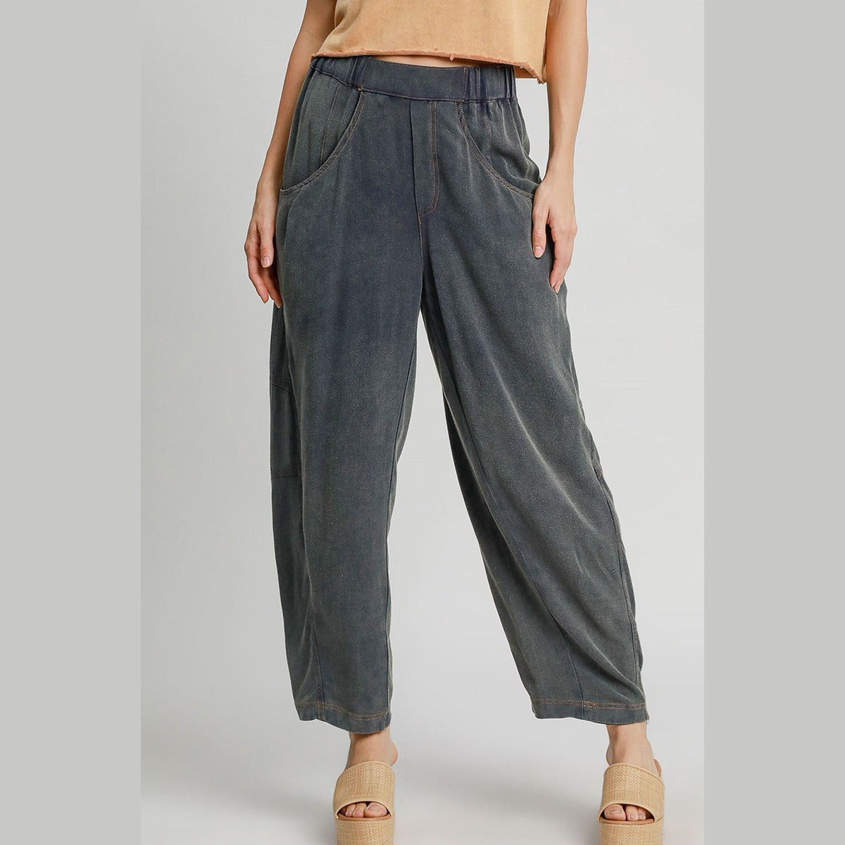 Umgee Elastic Waist Baggy Fit Pants with Pockets