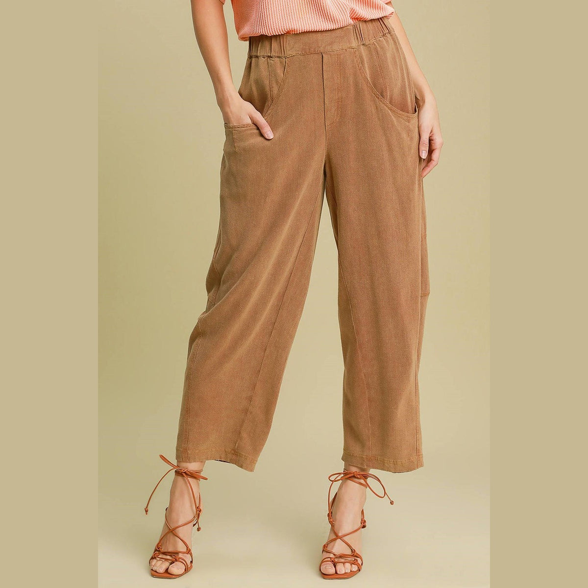 Umgee Elastic Waist Baggy Fit Pants with Pockets