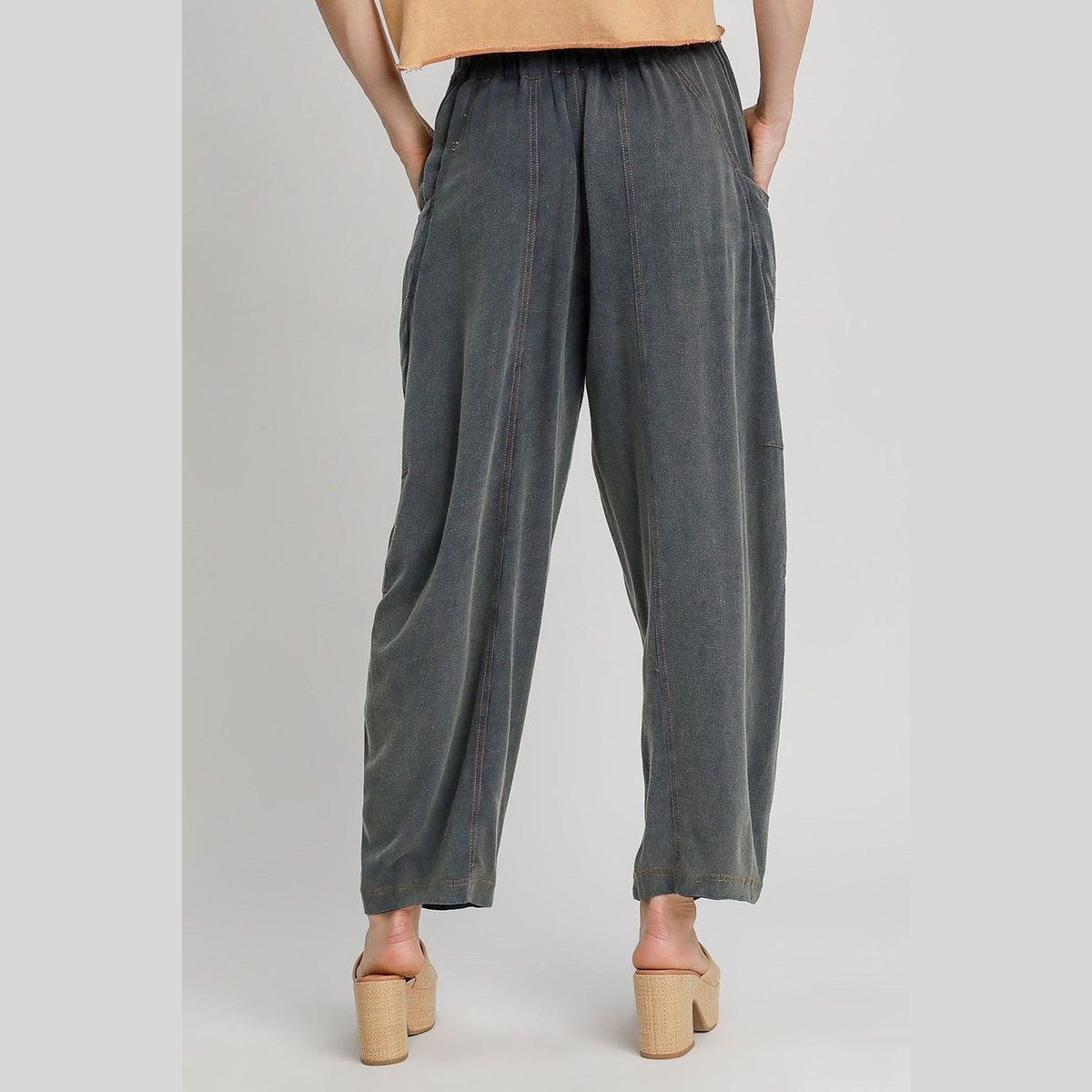 Umgee Elastic Waist Baggy Fit Pants with Pockets