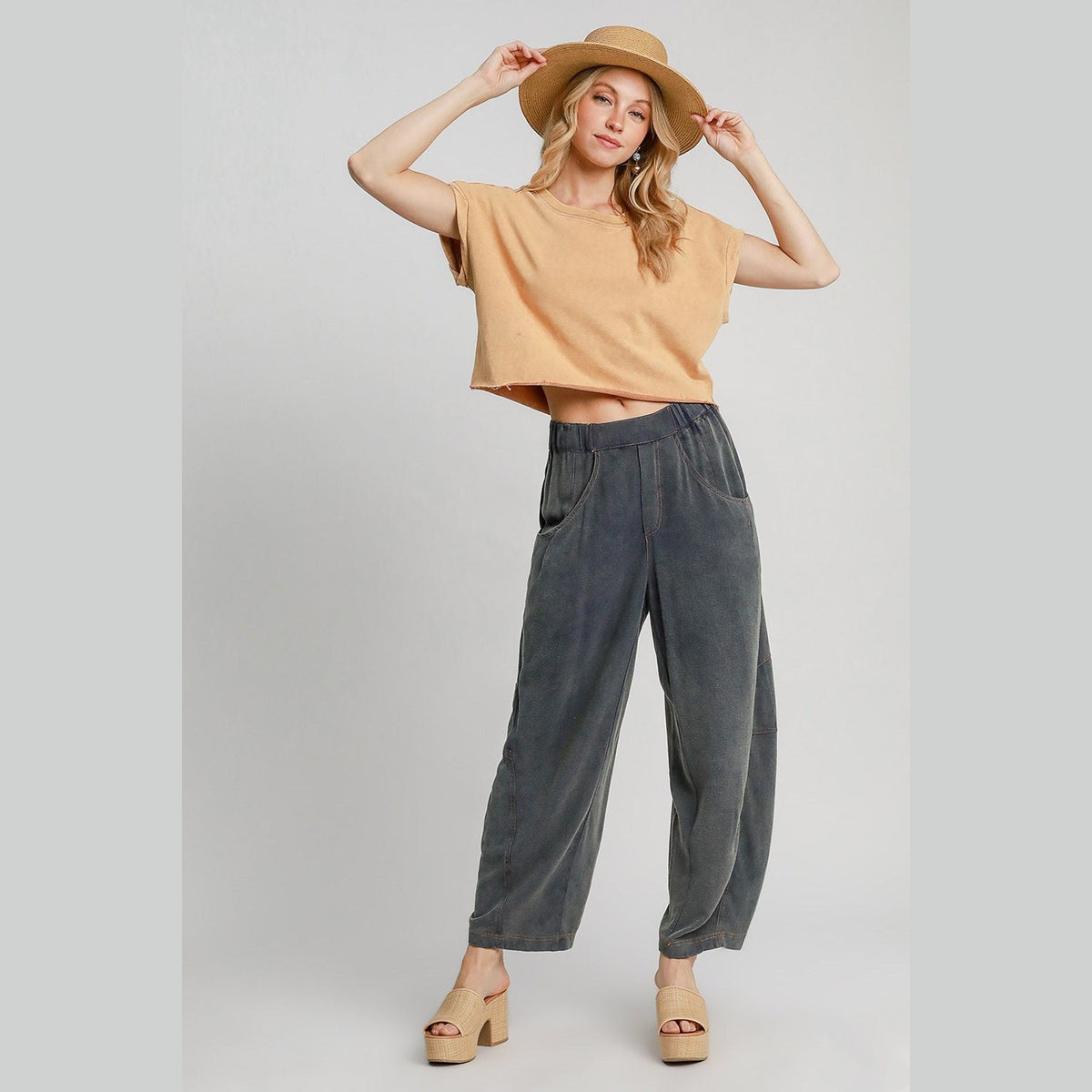 Umgee Elastic Waist Baggy Fit Pants with Pockets