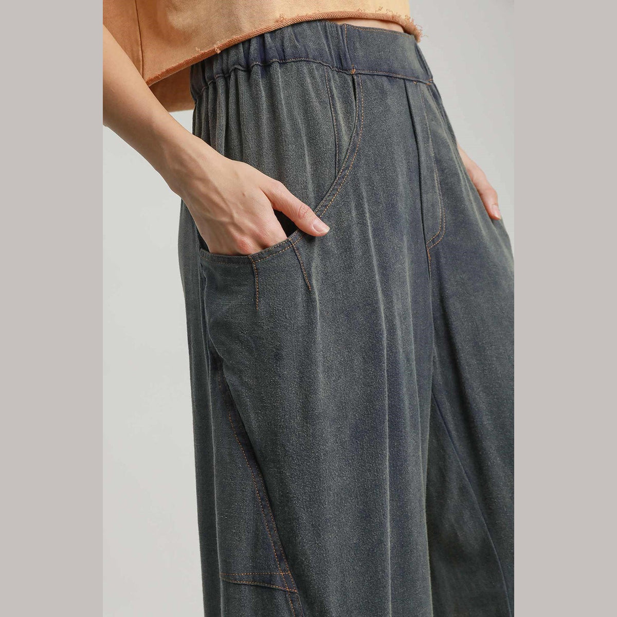 Umgee Elastic Waist Baggy Fit Pants with Pockets