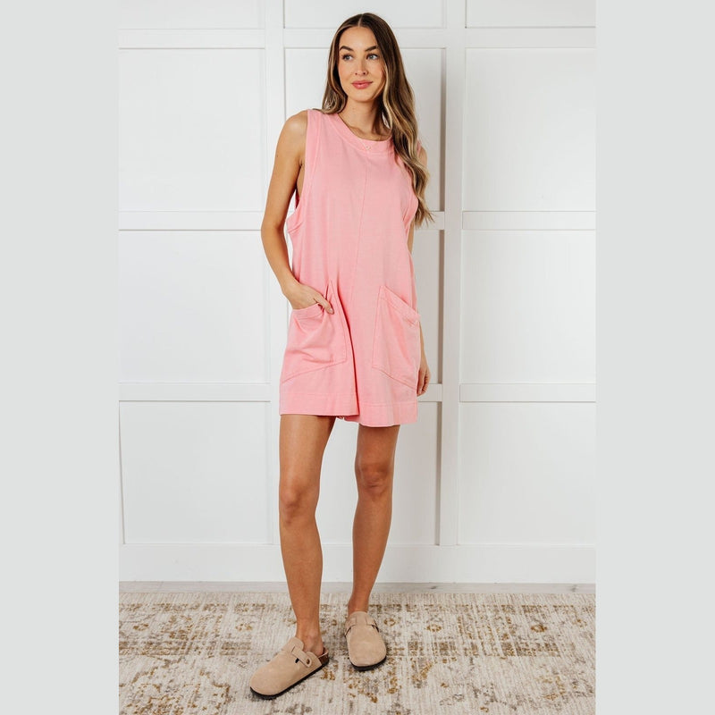 Up and Running Mineral Wash Romper in Coral Pink