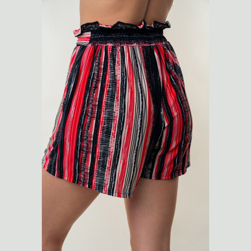 White Birch Full Size High Waisted Striped Shorts