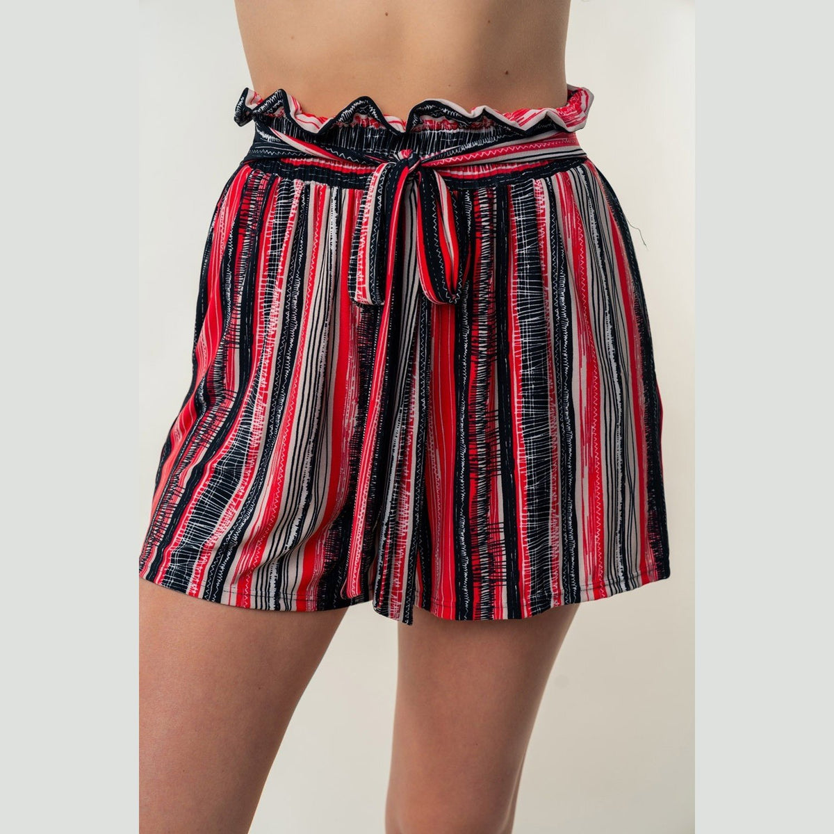 White Birch Full Size High Waisted Striped Shorts