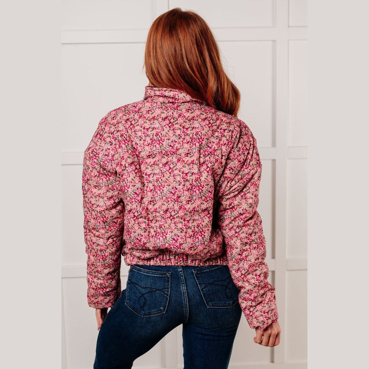 Wish Me Well Floral Printed Puffer Jacket in Rose Multi