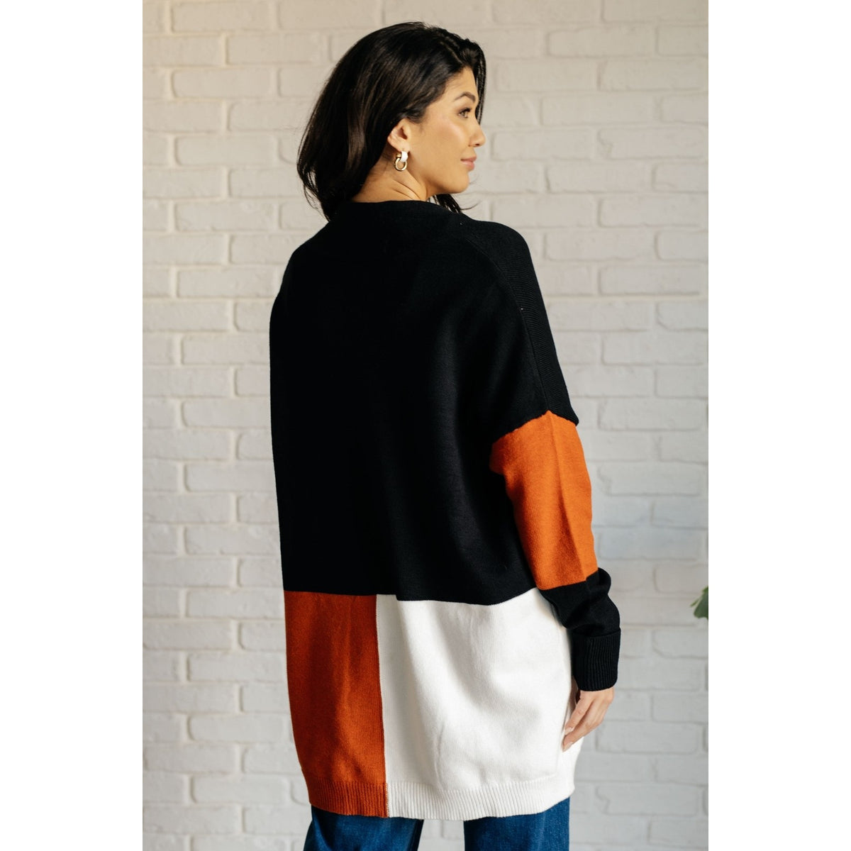 Writer's Block Color Block Open Front Cardigan