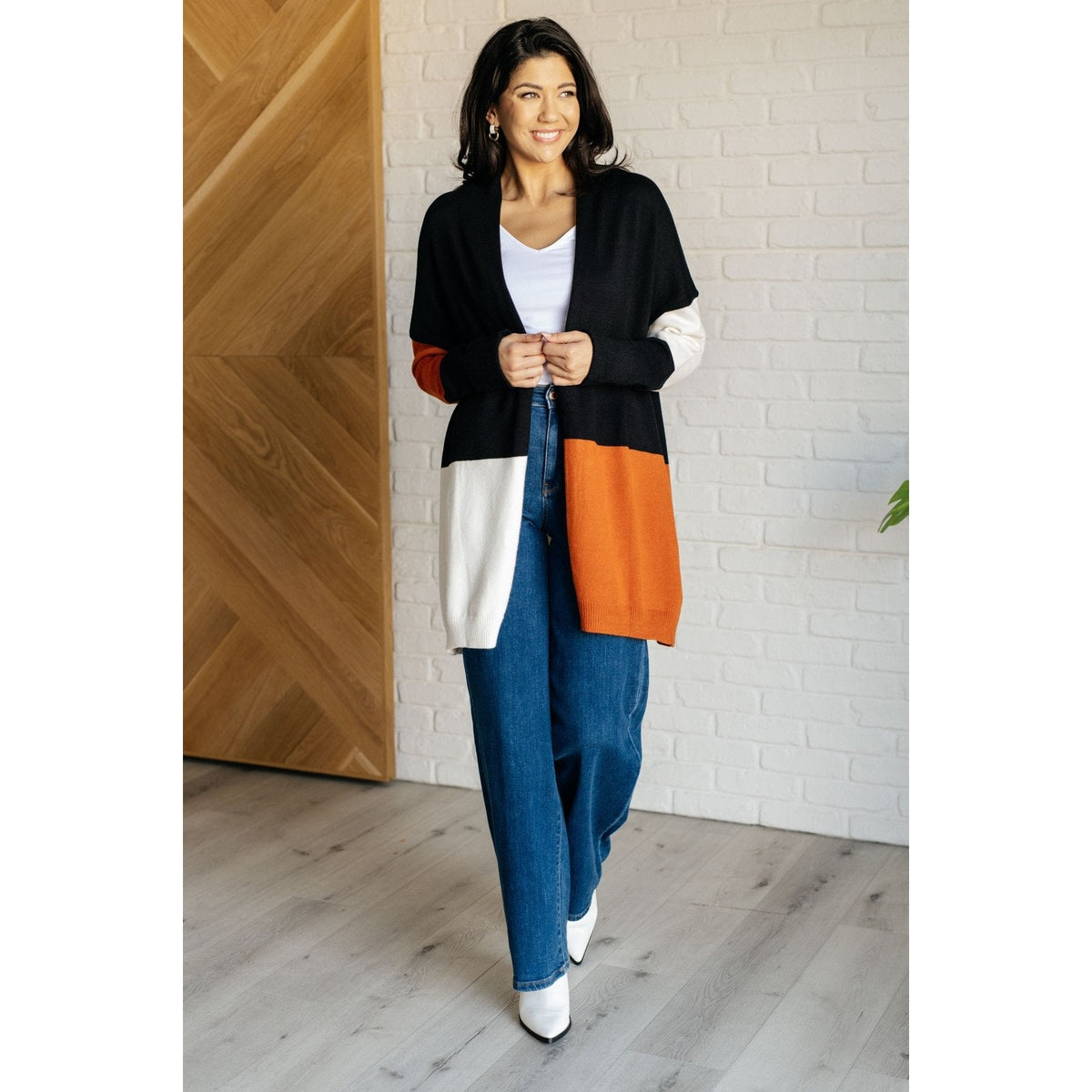 Writer's Block Color Block Open Front Cardigan