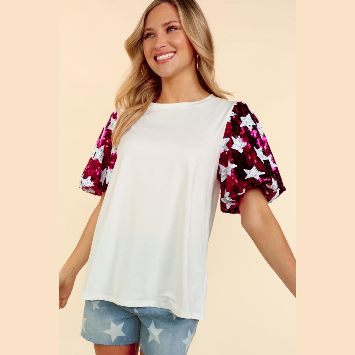 You're A Star Sequin Sleeve Top