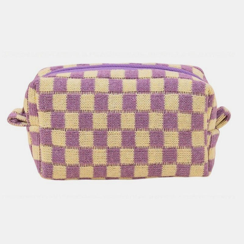 Zenana Checkered Pattern Knitted Cosmetic Pouch