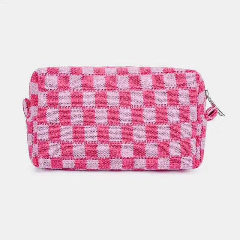 Zenana Checkered Pattern Knitted Cosmetic Pouch