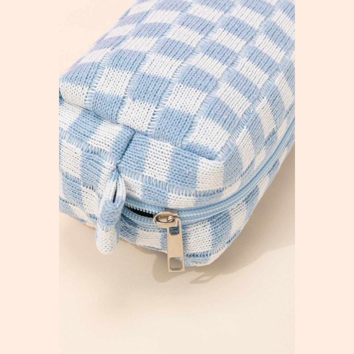 Zenana Checkered Pattern Knitted Cosmetic Pouch