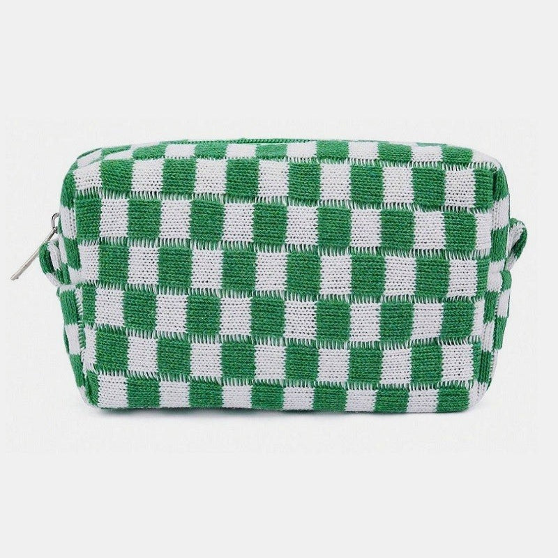 Zenana Checkered Pattern Knitted Cosmetic Pouch