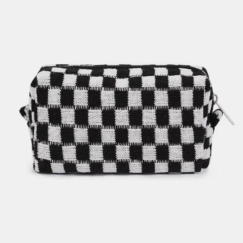 Zenana Checkered Pattern Knitted Cosmetic Pouch