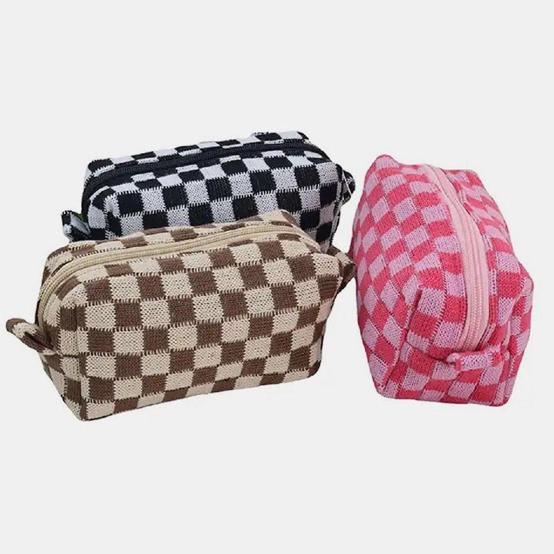 Zenana Checkered Pattern Knitted Cosmetic Pouch