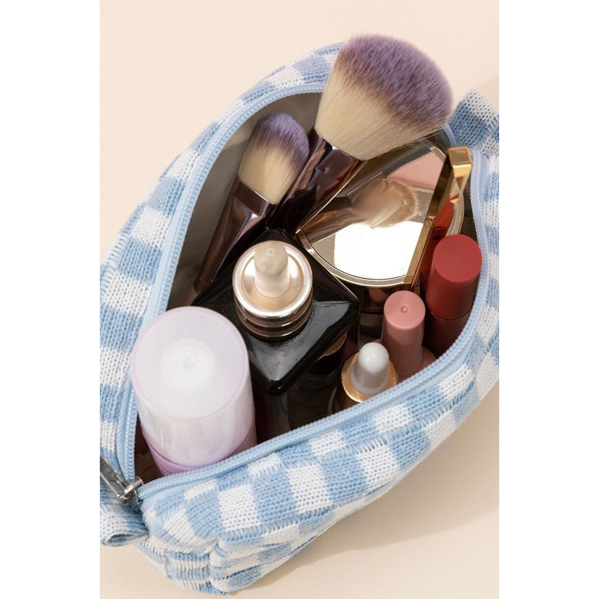 Zenana Checkered Pattern Knitted Cosmetic Pouch