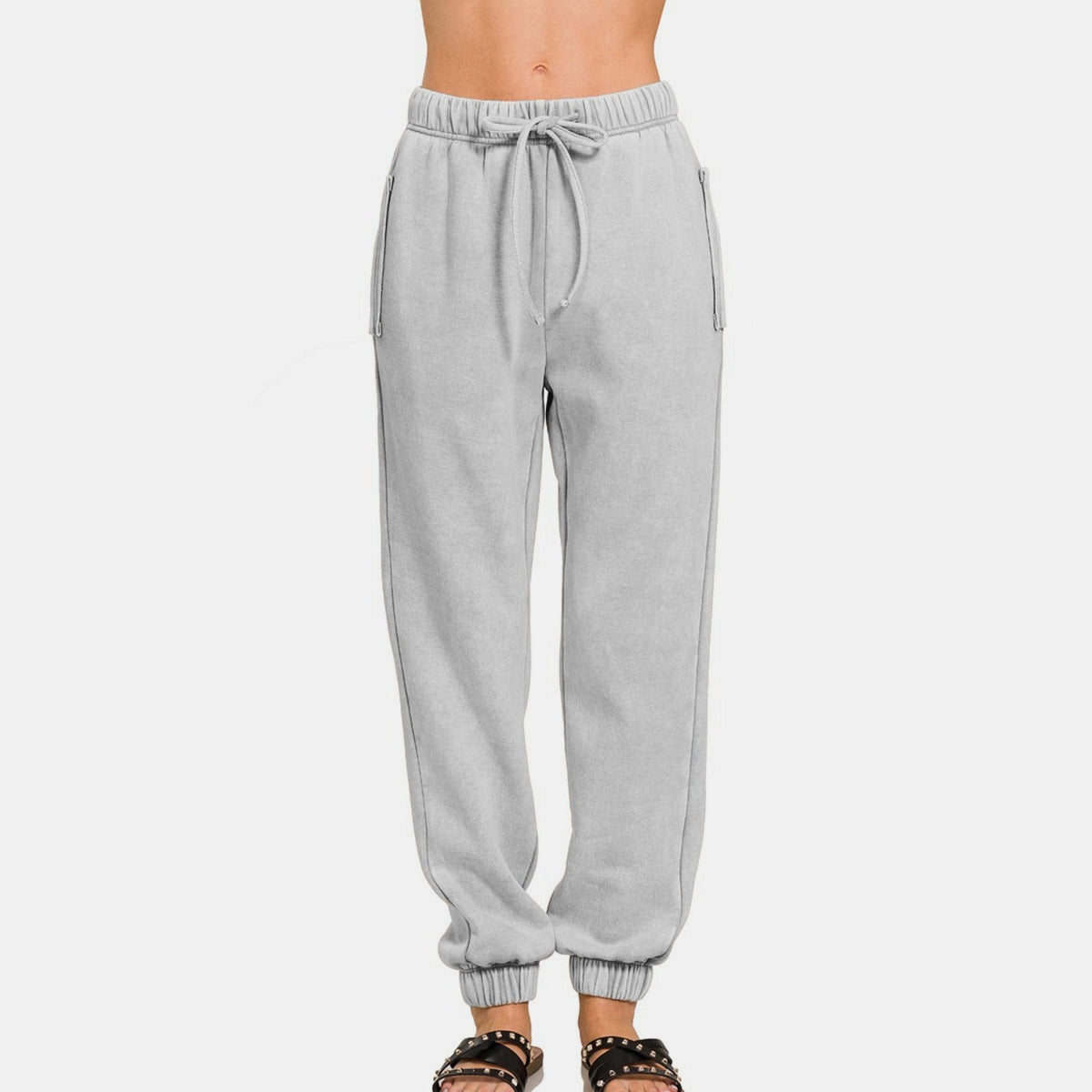 Zenana Full Size Acid Wash Fleece Drawstring Sweatpants with Pockets