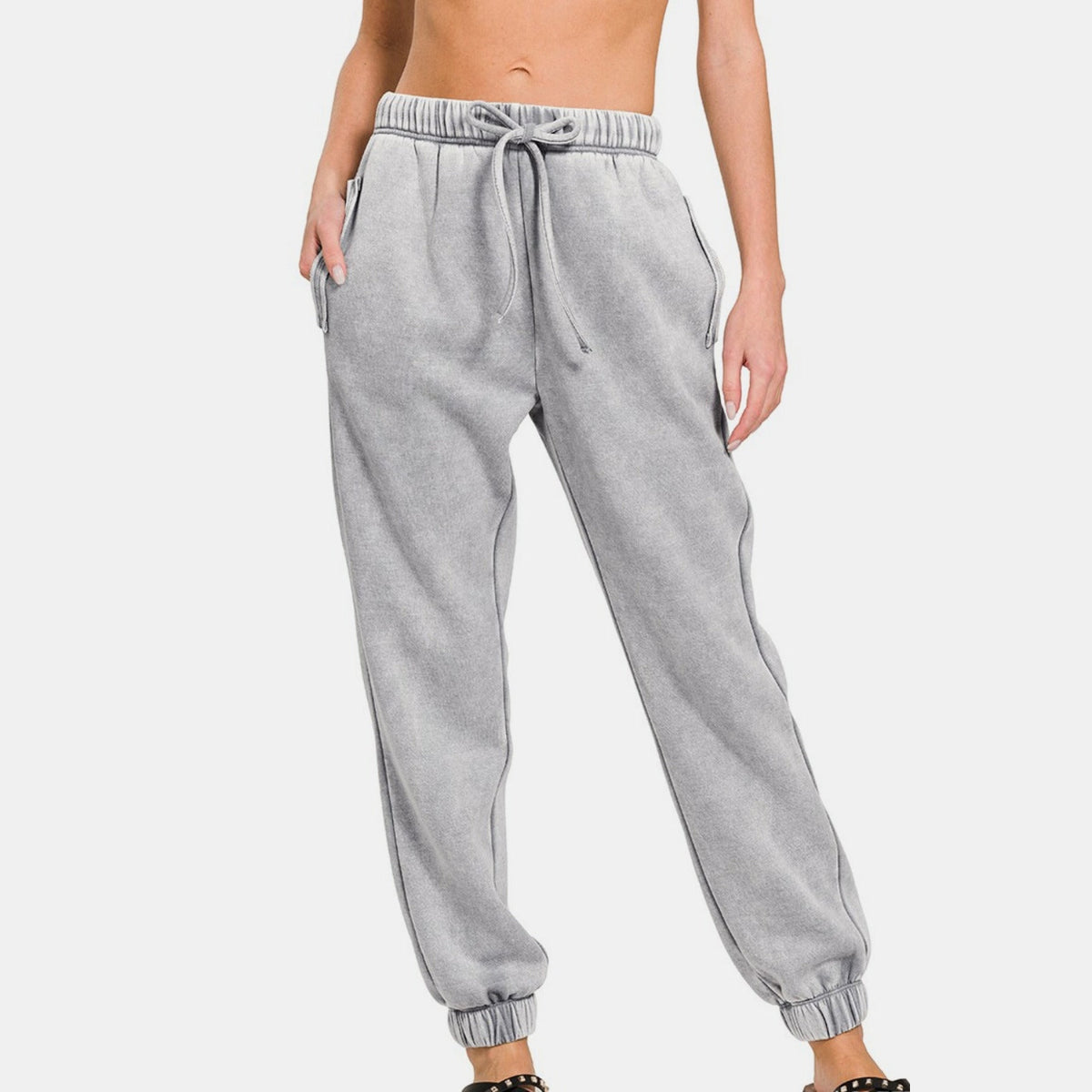 Zenana Full Size Acid Wash Fleece Drawstring Sweatpants with Pockets