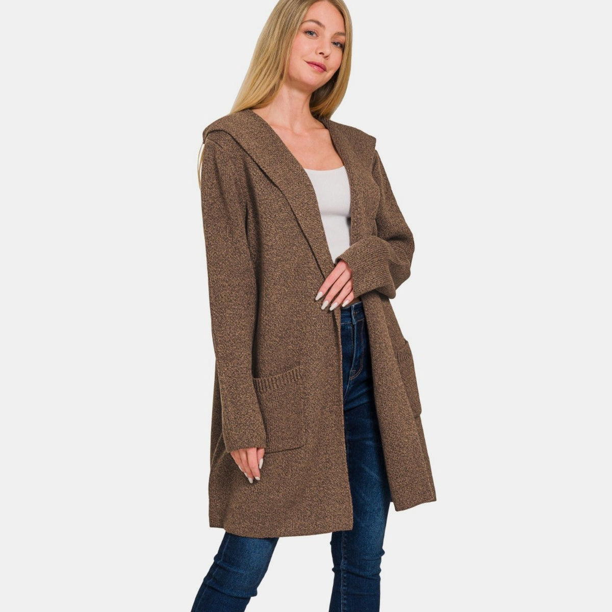 Zenana Hooded Open Front Sweater Cardigan