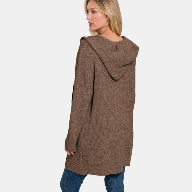 Zenana Hooded Open Front Sweater Cardigan