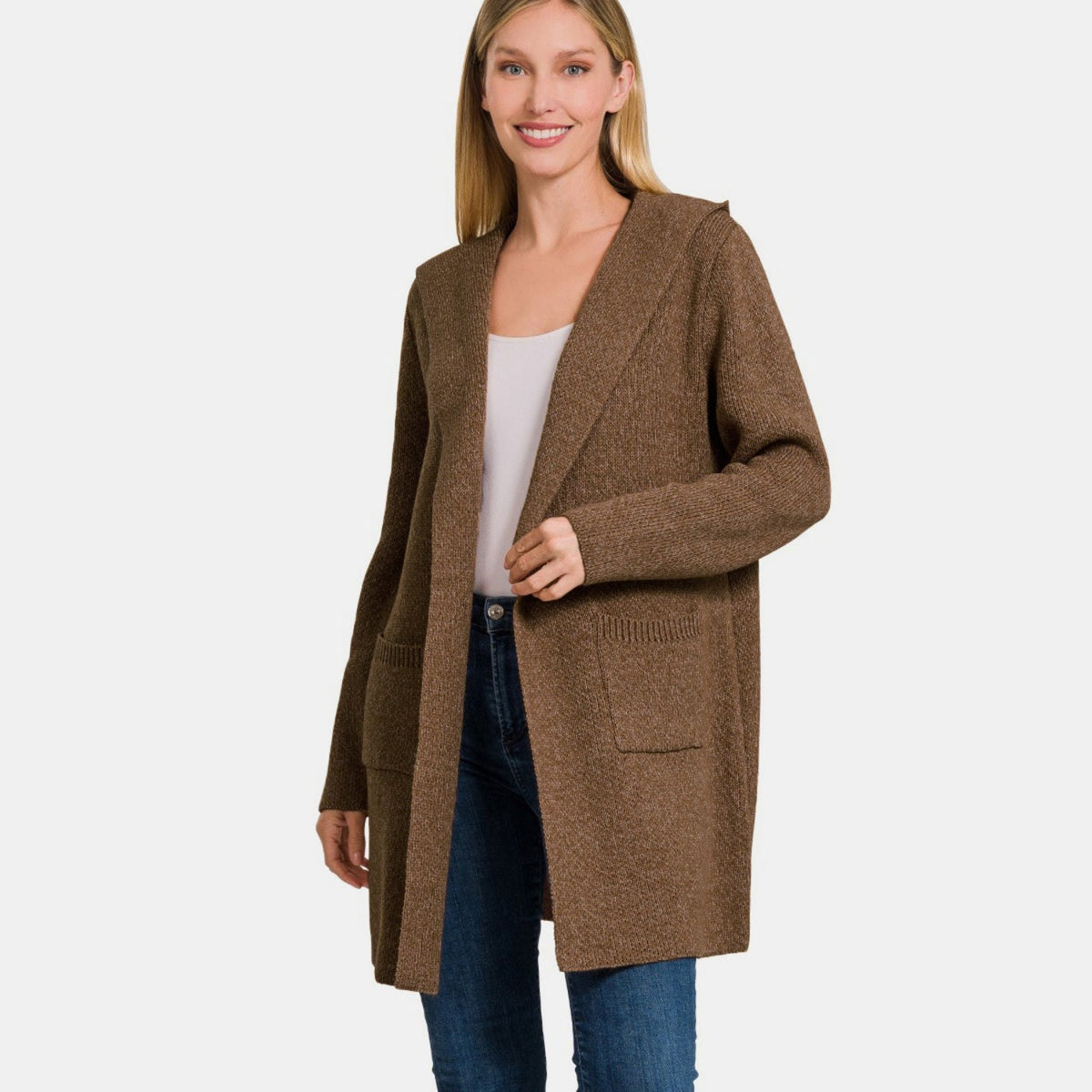 Zenana Hooded Open Front Sweater Cardigan