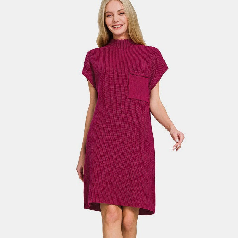 Zenana Mock Neck Short Sleeve Sweater Dress