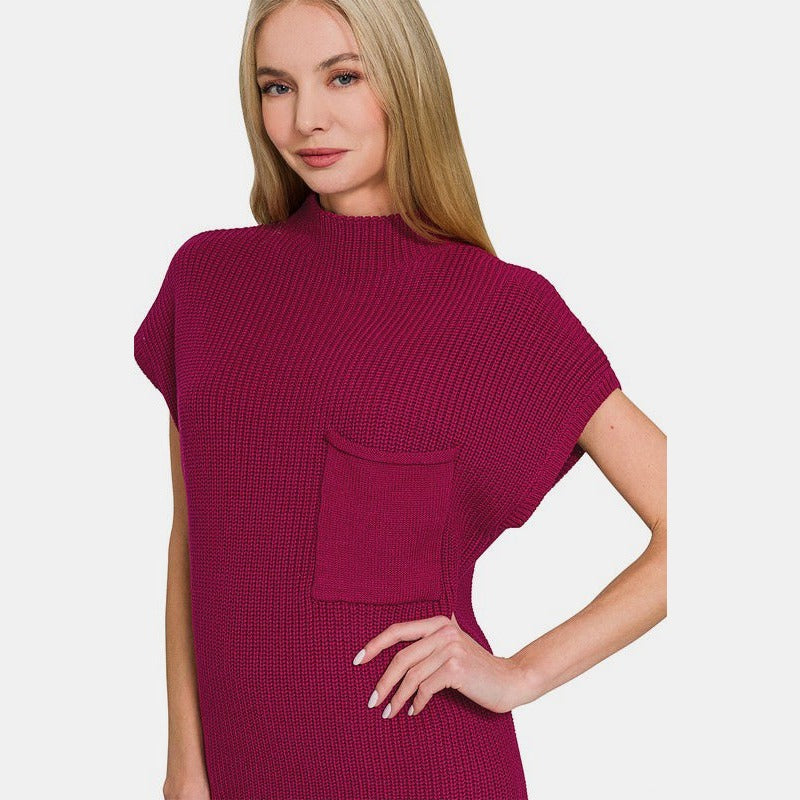 Zenana Mock Neck Short Sleeve Sweater Dress